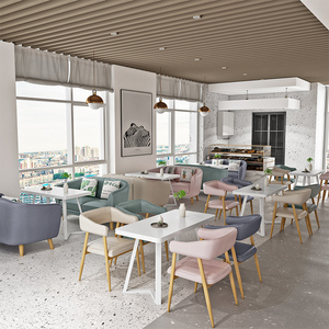 Meubles de café modernes personnalisables, ensemble table et chaises pour restaurant de restauration rapide avec table blanche et canapé en cuir - Product Image 5