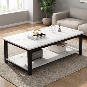 Modern Coffee Table with Marble Top & <b>Gold</b> Metal <b>Frame</b> Stylish Center Table for Living Room Décor, Elegant Sofa Table - Product Image 3