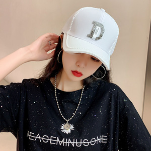 D Letter Rhinestone <b>Baseball</b> <b>Cap</b> For Women Spring Summer Sun Protection Windproof Canvas Hat - Product Image 2