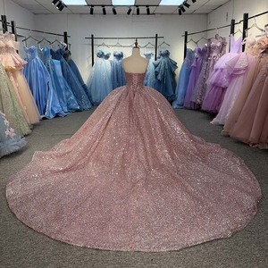 ชุดราตรีงาน Quinceanera แบบคอเรือประดับเลื่อมมุกสีถั่วแดงสุดหรู 6979 แบบสำหรับผู้หญิง - Product Image 4