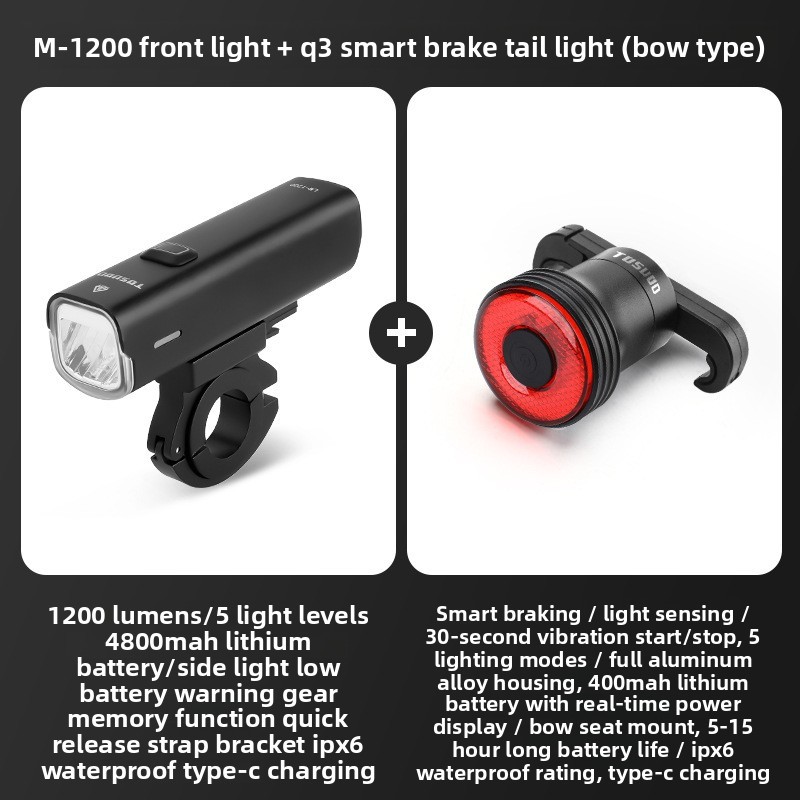 Phare avant M-1200 lumens - Feu arrière Q3 - Style arceau de selle