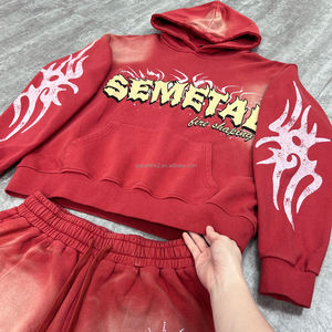 ชุดสตรีทแวร์สั่งทำพิเศษ ผ้าฝ้าย 100% ชุดเซ็ตเสื้อฮู้ดดี้และกางเกงขาสั้นพิมพ์ลายฟอกสี 2 ชิ้น ชุดวอร์มดีไซน์เนอร์ประดับคริสตัล ผู้ผลิต - Product Image 4