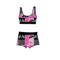 Ensemble deux pièces d'été respirant pour fille, imprimé vintage, avec débardeur en tissu peigné motif cerises et short en dentelle