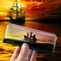 Presse-papiers à vague liquide acrylique créatif bateau flottant bateau de croisière ornement de fluide bouteille de dérive presse-papiers liquide