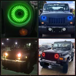 Projetor de faróis redondos de olhos de anjo para carros, farol redondo RGB DRL de 7 polegadas para Jeep Wrangler JL JK