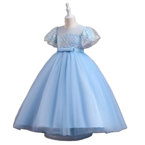 2024 abito da sera da ragazza estivo da 1 a 14 anni con scollo rotondo con maniche a bolle di paillettes rosa vestito da principessa adatto per bambini - Product Image 2