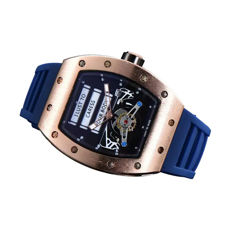 2022 New Tonneau Men Watch Rose Gold Silver Case Fashion Luxury Brand Rubber Band Quartz Clock Vintage