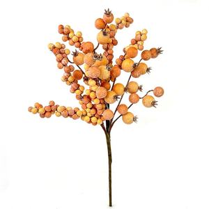 クリスマスハロウィン感謝祭装飾花柄茎黄色オレンジと赤の花柄の人工ベリーピック - Product Image 1