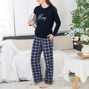 Conjunto de pijama de pareja personalizado, pantalones a cuadros de franela de algodón, conjuntos de ropa de descanso de manga larga - Product Image 5