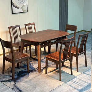 North American Black Walnut Solid Wood Round Dining <b>Table</b> Extendable <b>Foldable</b> Convertible For Home Dining Room - Product Image 2