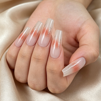 Listo para Enviar: 24 Uñas Postizas Largas Tipo Ataúd con Diseño Aura Blush, Rosa Lechoso y Brillo Dorado, Reutilizables, Venta al por Mayor