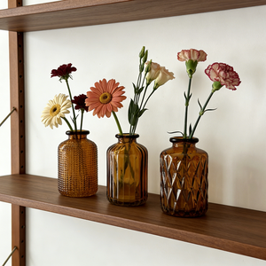 Vase en verre ambré texturé, mini vase à fleurs, style apothicaire vintage, centre de table de mariage, décoration intérieure - Product Image 3
