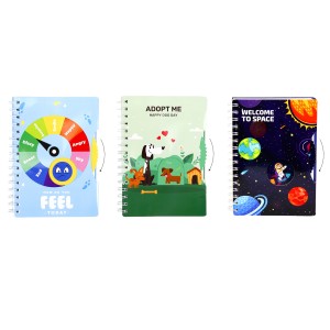 Cuaderno en espiral educativo duradero A5 para niños y adolescentes, cubierta giratoria, rueda emocional, diseño de exploración espacial, tema Adopt Me Dog - Product Image 2
