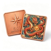 Barre carrée en cuivre fin de 5 oz, Médaille commémorative en cuivre 2D Dragon de feu occidental et Loong chinois, Lingot de cuivre de collection fantaisie