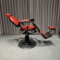 Fauteuil de barbier hydraulique inclinable, fauteuil de salon rétro pour hommes, 360° °   Chaise de coiffure pivotante et réglable en hauteur pour coupe de cheveux, permanente et coloration