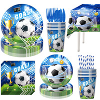 Dekorasi Pesta Ulang Tahun Anak Bertema Sepak Bola Biru Baru untuk Ramadhan & Wisuda dan Peralatan Makan Plastik Luar Ruangan