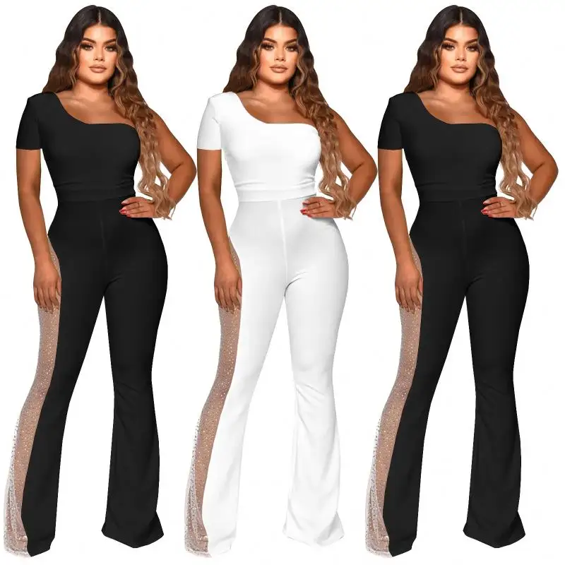 Mode Casual Mesh Stiksels Hot Drill Jumpsuit Uit Één Stuk Jumpsuits Luxe Mode Kleding