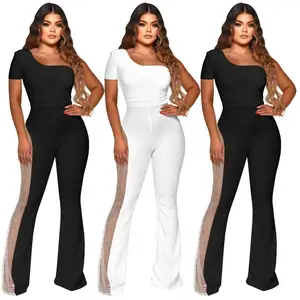 Fashion Casual Mesh Stitching Hot Drill Single Shoulder Jumpsuit One Piece Jumpsuits luxury fashion clothes