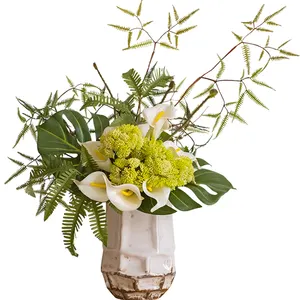 ดอกไม้แคลลาลิลลี่ประดิษฐ์,ช่อดอกไม้ทำด้วยมือพืชสีเขียวถือดอกไม้สดสไตล์นอร์ดิกสำหรับห้องนั่งเล่น