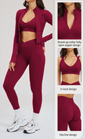 Leggings croisés personnalisés à la taille, veste zippée intégrale à col montant, soutien-gorge de sport respirant à séchage rapide, rayé et délavé, pour la gym et le fitness