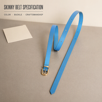 Ceinture fine bleu ciel pastel avec boucle ardillon dorée, ceinture minimaliste pour robe, OEM, vente en gros, étiquette privée personnalisée