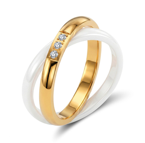 Anillos Unisex Vintage de Acero Inoxidable 304 con Cerámica y Circonio, Chapados en Oro de 18K y Rodio, de Dos Anillos, se Pueden Grabar con Láser - Product Image 1