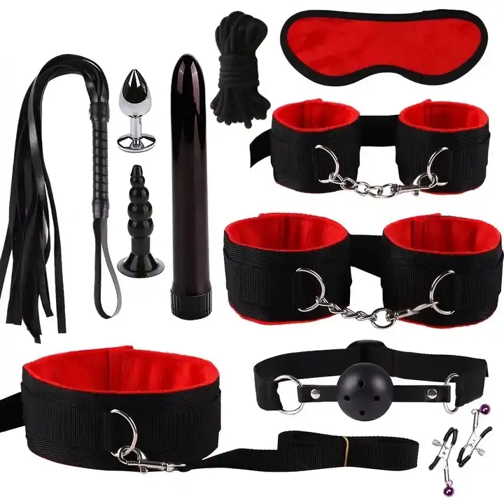 Exotic Sex Products Adult Games Bondage Set BDSM Kit Handcuffs Sex Toys Whip Gag Tail Plug Vibrator Women Accessories