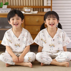 Ropa de Dormir de Verano para Niños - Conjunto de Manga Corta Clase A para Niños y Niñas, Cuello en V, Ligero, Ropa para el Hogar, Pijamas - Product Image 5