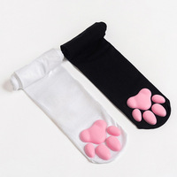 Chaussettes motif patte de chat pour femmes, noires et blanches, mi-hautes, pour filles, mignonnes, Animal Lolita, chaton, bas Cosplay