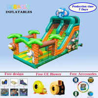 Structure gonflable commerciale à thème animalier avec toboggan, aire de jeux gonflable pour enfants, idéale pour la location événementielle