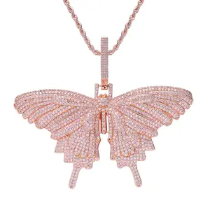 Hip hop Rapper Jewellery Stainless Steel Rope Chain Iced Out Crystal Diamond 3D Butterfly Pendant Necklaces