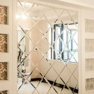 Atacado de tamanhos diferentes de vidro chanfrado quadrado espelho mosaico azulejos de parede cenário arte artesanato