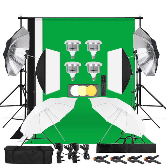 2.6*3m Photo Studio Lighting Kit Softbox Set Backdrop Tripod Stand Kits Photographic Umbrella Light Soft Box With Bulbs