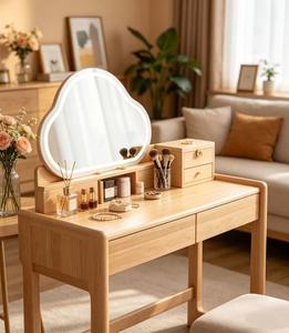 Premium Oak Dressing Table Cloud Shaped LED <b>Light</b> <b>Mirror</b> Double Drawer Bedroom Makeup <b>Vanity</b> Desk - Product Image 5