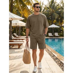 FOXA Mens Casual Oversized Short <b>Set</b> 2 Piece Summer Outfit Raglan Sleeve T-Shirt And Shorts Tracksuit Breathable Cotton - Product Image 6