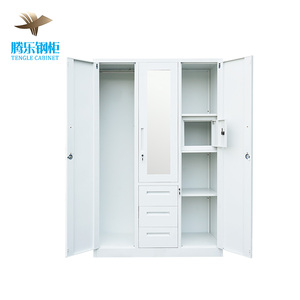 Armoire métallique moderne à 3 portes en acier imprimé, extensible, pour <span class=keywords><strong>vêtements</strong></span>, salle à manger, chambre, avec miroir et tiroir - Product Image 4