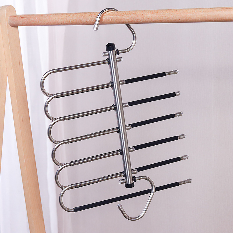 Porte-pantalons tubulaire rond en gros, six barres, noir.