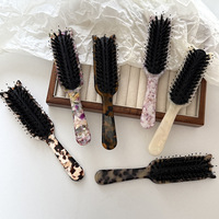 Brosse à cheveux premium en poils de sanglier épais avec coussin d'air, en acétate vintage tendance, pour coiffure féminine, volumisante et massante, 14-20 cm
