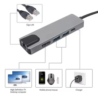 Adaptateur multiport Hub USB C, concentrateur USB C vers Ethernet 5-en-1 avec port Ethernet HDTV, port USB 3.0, charge PD pour Pro iMac XPS