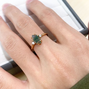 Wholesale 925 Silver Jewelry Retro Gemstone <strong>Ring</strong> Gold Plated Hexagon Shape Natural Green <strong>Moss</strong> <strong>Agate</strong> <strong>Ring</strong> - Product Image 3