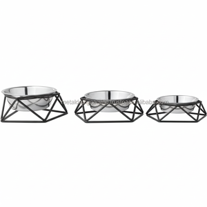 Support de bols en acier inoxydable surélevé en métal en forme de diamant pour chats et chiens, utilisation pour l'alimentation des animaux de compagnie - Product Image 1
