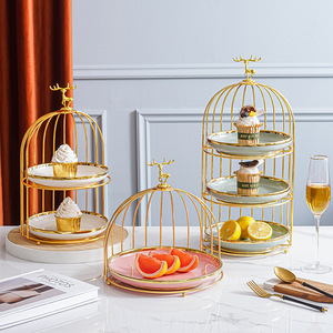 Özel 3 katmanlı seramik düğün tatlı meyve aperatif cupcake kek standı çay partisi için servis tabağı - Product Image 6