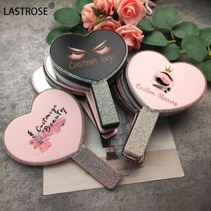 Make Your Logo Pu <b>Mirrors</b> Bling <b>Mirror</b> Rhinestone Hand Held Heart Shape PU Makeup Lash <b>Mirror</b> for Cosmetics - Product Image 6