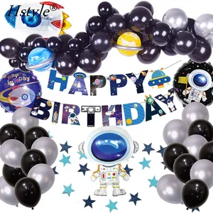 Dış Mekan Doğum Günü Partisi Süslemeleri Roket Balonlar Güneş Sistemi Mutlu Yıllar Afiş Garland Flama Zemin SET601
