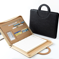 Portafolio de Cuero A4 con Cierre, Carpeta de 6 Anillas, Organizador de Negocios Grande con Ranuras para Tarjetas y Portaplumas, para Hombres y Mujeres