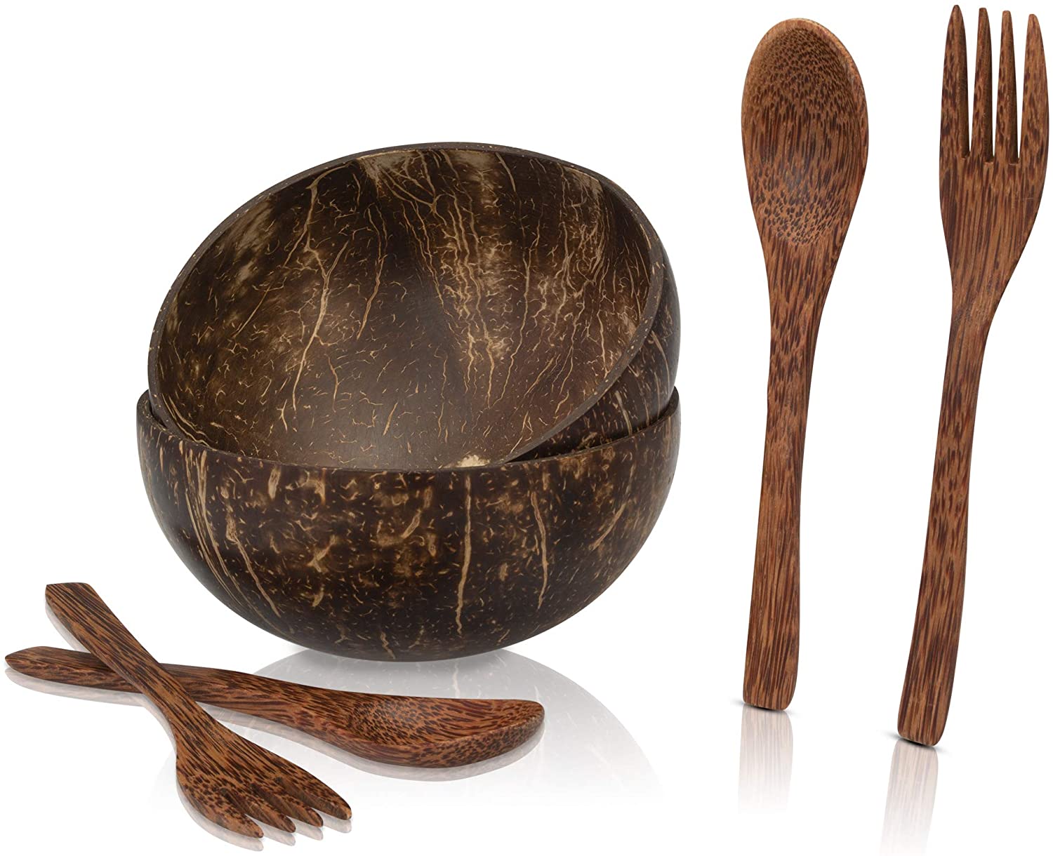 high quality custom engraving painted organic smoothie jumbo carved coconut bowls and wooden spoon fork sets gift set