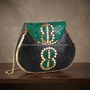 Wholesale Regal <b>Green</b> Black Designer Brass Purse With Golden Trim Handmade Fashion Clutch For <b>Evening</b> Premium Resin Crafts - Product Image 1