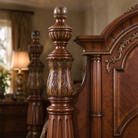 Ensemble de meubles de chambre à coucher antiques, lit king size de luxe, cadre de lit en bois massif, tête de lit sculptée en bois, meubles classiques américains