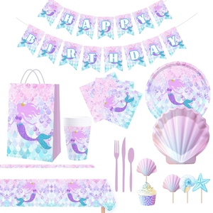 DAMAI - Juego de Vajilla Desechable Personalizado con Diseño de Sirena Rosa, Decoraciones para Fiestas Temáticas del Mar con Forma de Concha para Cumpleaños de Niñas - Product Image 4