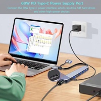 Adaptateur hub USB C polyvalent 7-en-1 à double prise avec support de chargeur rapide sans fil pour ordinateur portable et téléphone portable